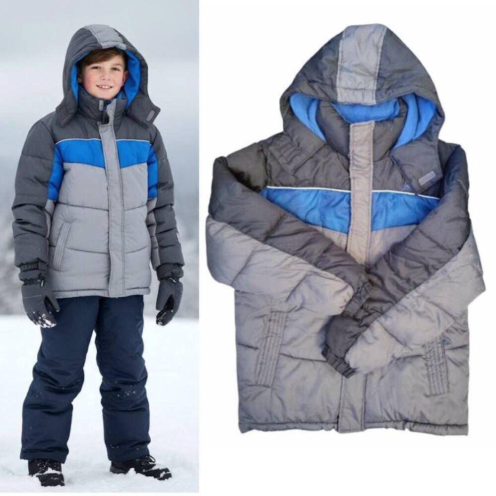 Vertical 9 Blue Grey Colorblock Hooded Insulated Puff Snow Jacket Boy's Large